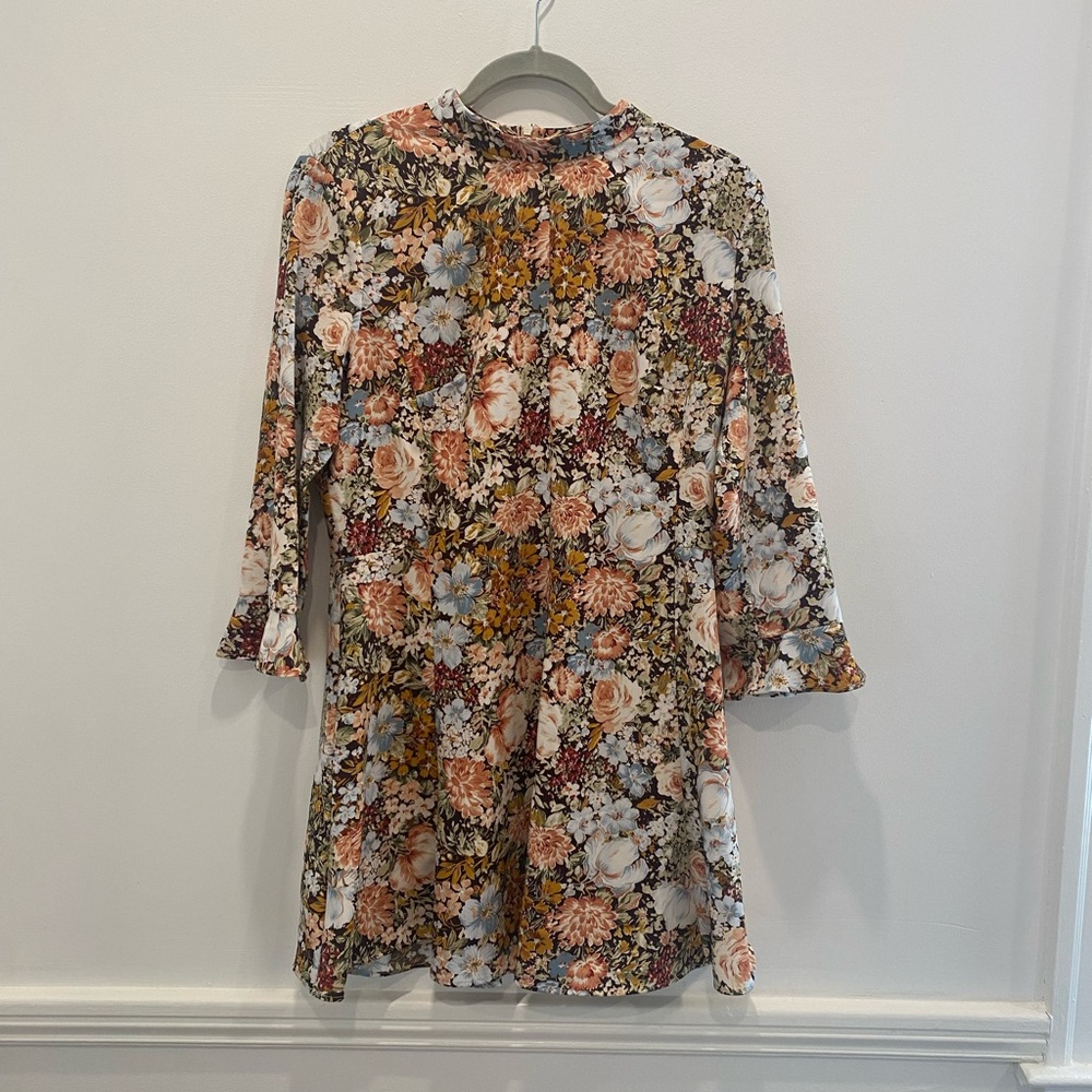 EUC Zara Fall Floral Skater Mini Dress Sz XL